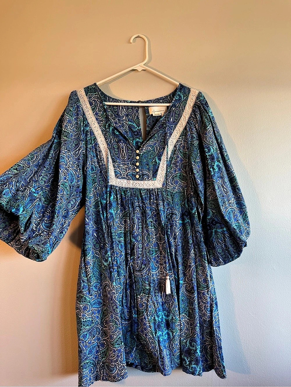 Anthropologie Lissa Romper Paisley Mini Dress Blue & Green Medium